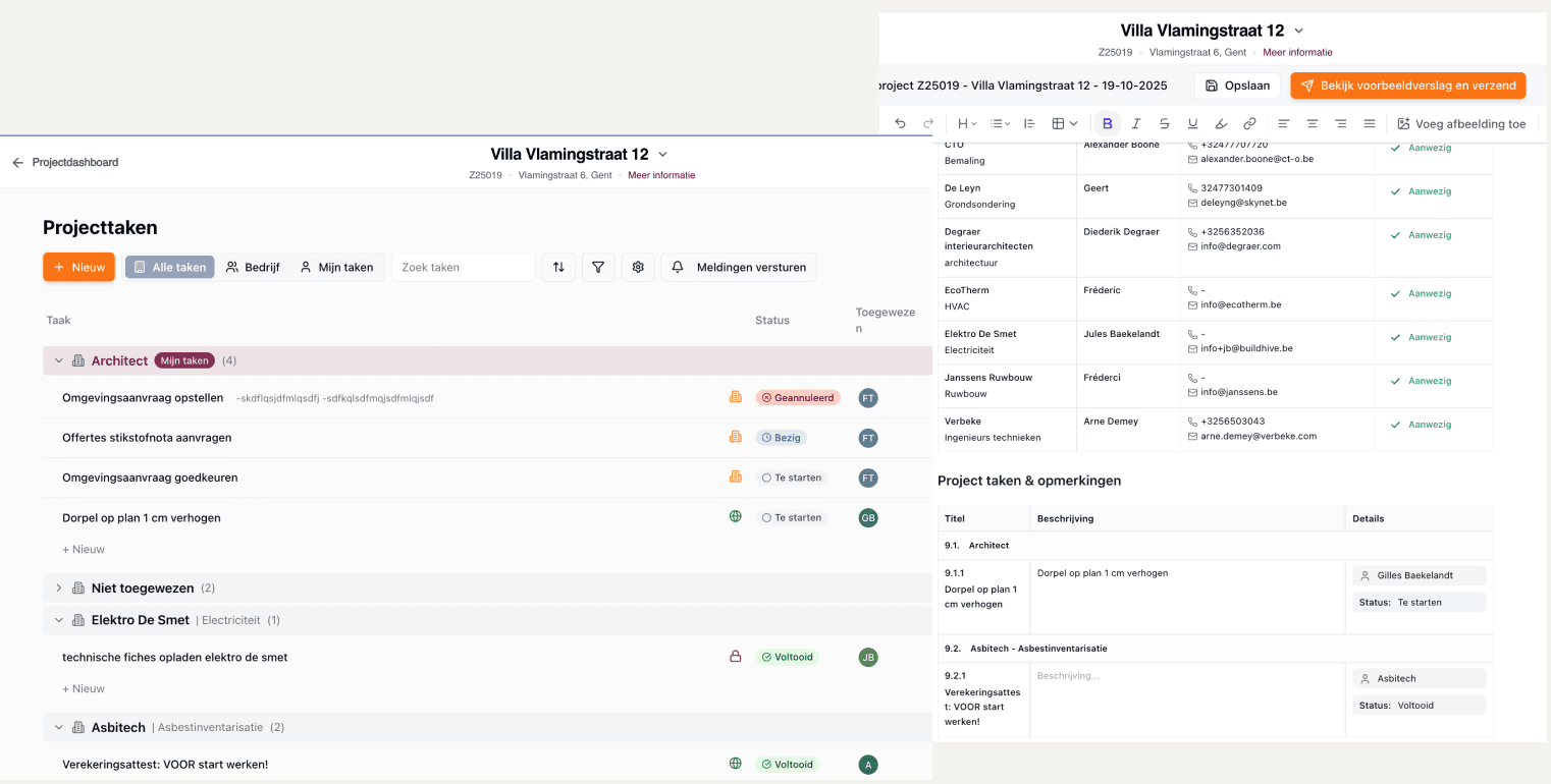 Buildhive taken en werfverslag interface