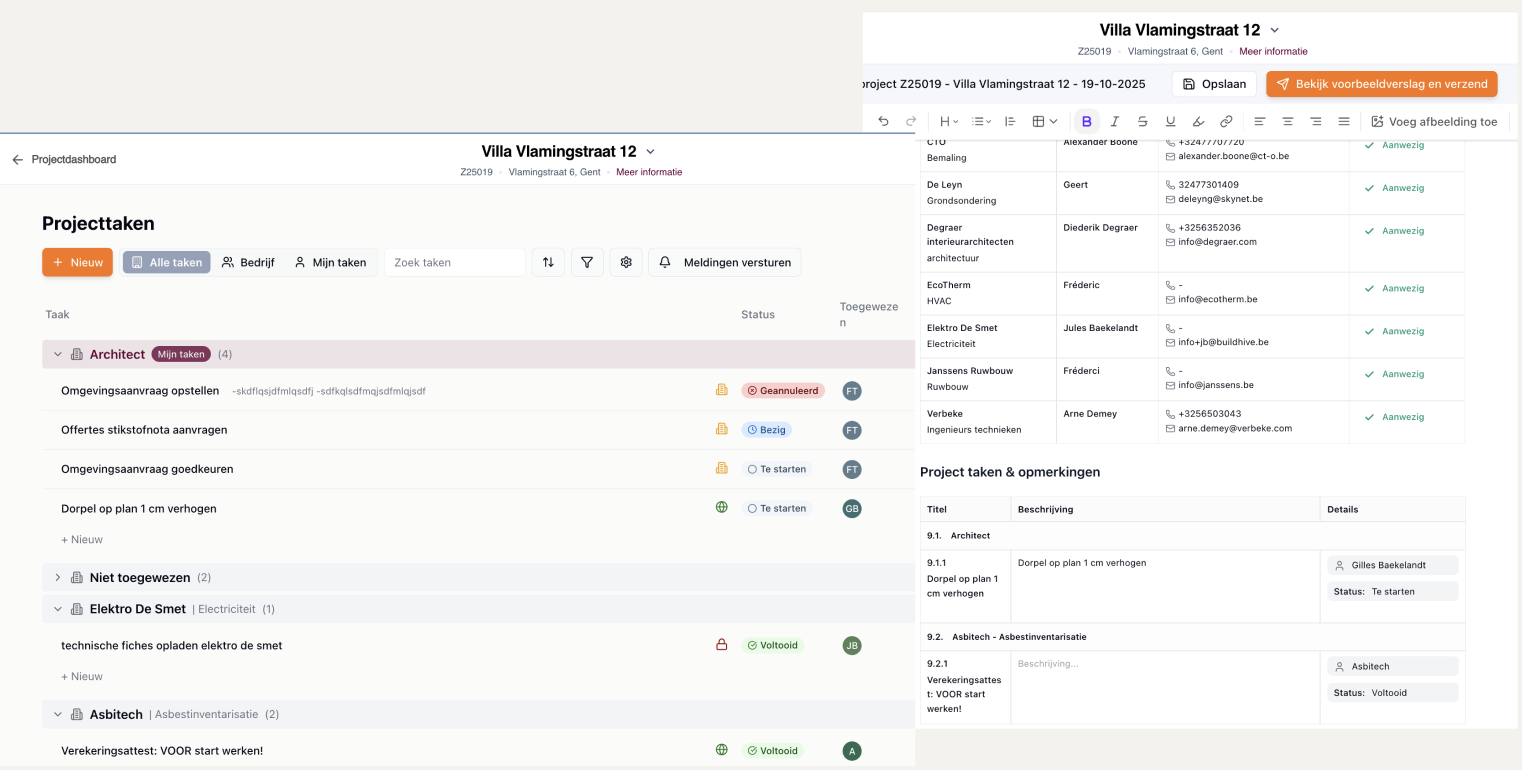 Buildhive taken en werfverslag interface